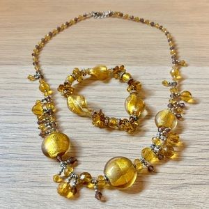 Amber Beaded Necklace and Bracelet Set